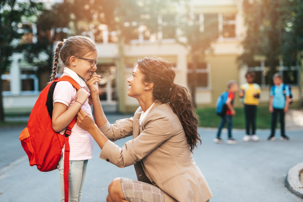 A step-parent drops their newly adopted child off at school. They are both extremely happy because she now get inheritance.Their family lawyer is great. Aranda Law Firm is great if you would like to adopt a child.