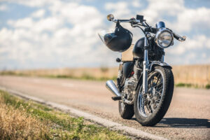 A motorcycle parked in a road in El Paso.