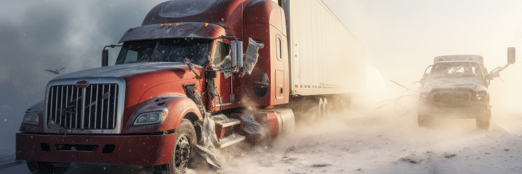 truck accident on the road at winter weather
