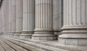 The pillars outside of a courthouse in El Paso.